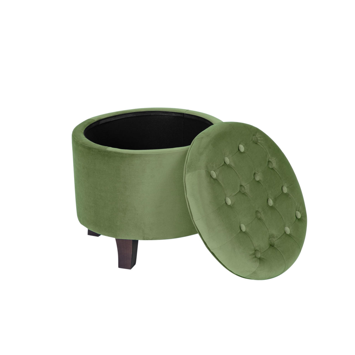 Homepop Home Decor | Upholstered Round Velvet Tufted Foot Rest Ottoman | Ottoman with Storage for Living Room & Bedroom | Decorative Home Furniture, Green HomePop