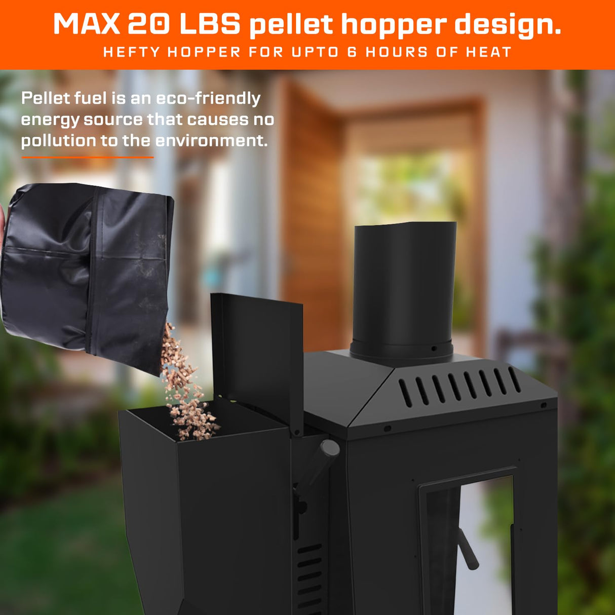 HEATAK 75,000 BTU Outdoor Patio Heaters, Wood Pellet Heater Outdoor with Wheels, Pellet Heaters for Outdoor Use, Home, Gardens & Commercial - Black HEATAK