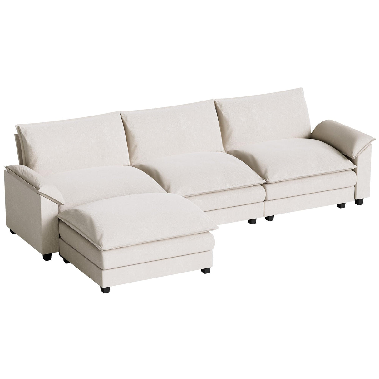 Homall Modular Sectional Sofa, Loveseat Sofa Couch with Reversible Ottoman, DIY Combination Chenille Deep Seat Cloud Couch for Living Room, Apartment (White, L Shaped Sofa) Homall
