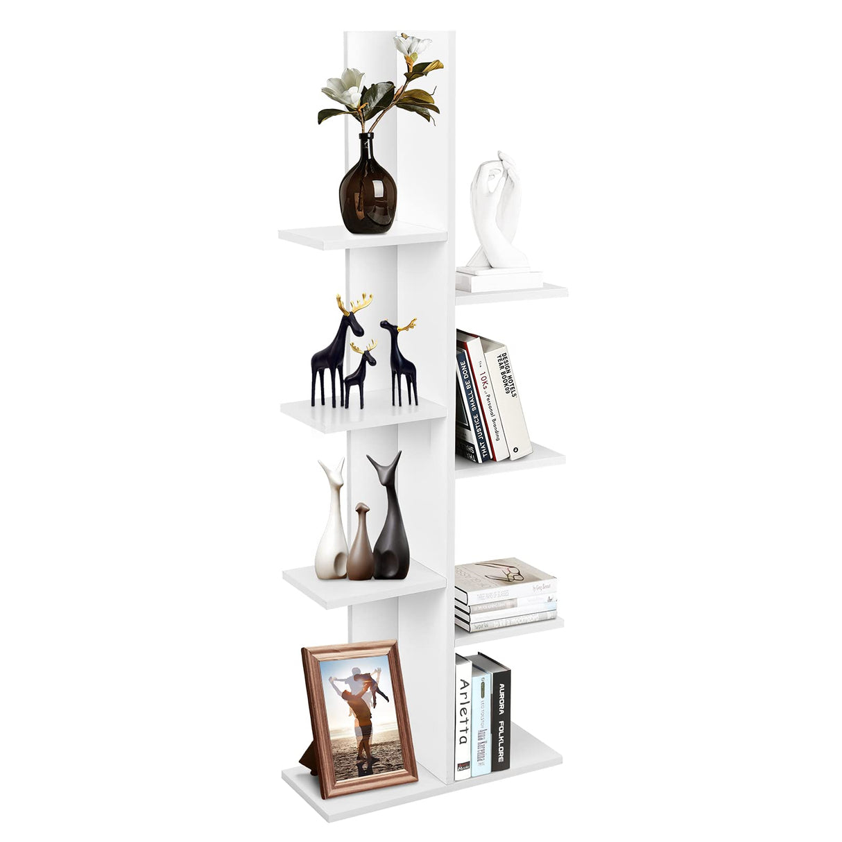 Giantex Tree Bookshelf, 7-Tier Tall Freestanding Wood Bookshelf with Anti-toppling, Modern Multipurpose Display Storage Rack Organizer Corner Shelf for Books, Photos, White Giantex
