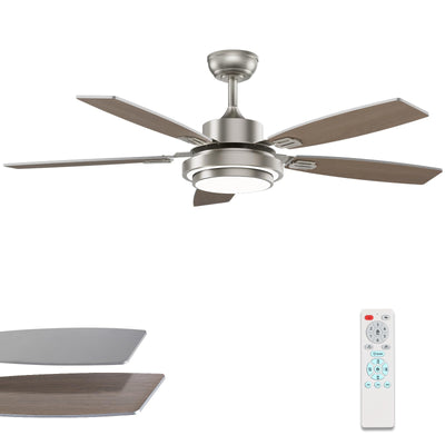 52 Inch Nickel Ceiling Fans with Lights and Remote Control for Bedroom, Modern Ceiling Fan with Quiet Reversible DC Motor, 3CCT, Dimmable, LED for Living Room, Patio, Indoor and Outdoor