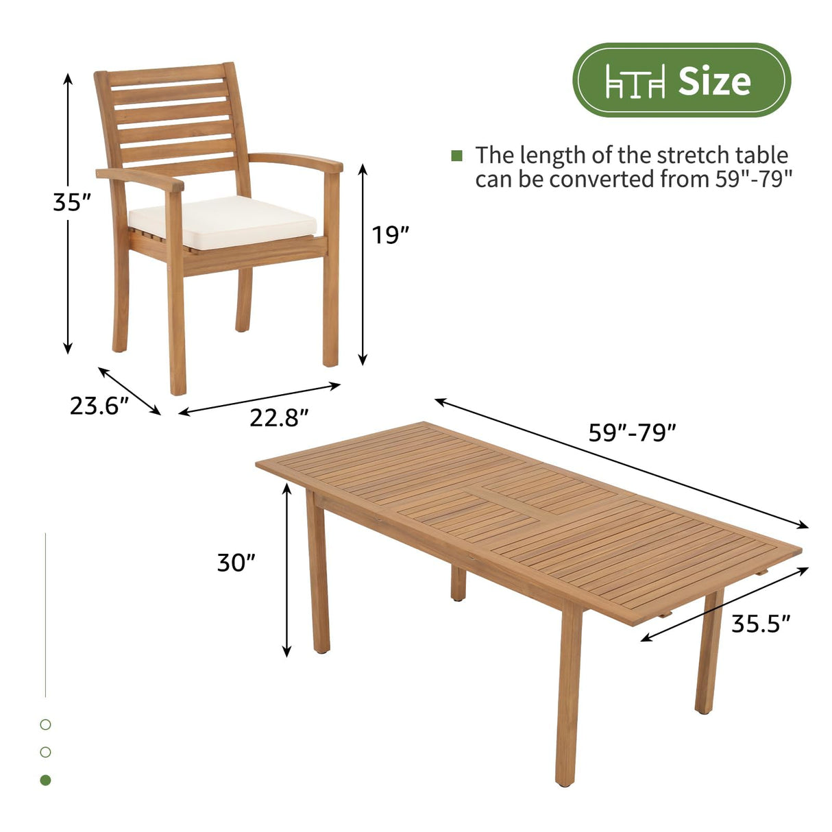 OC Orange-Casual 5 Piece Patio Dining Set, Outdoor Acacia Wood Furniture Set, Extendable Rectangular Solid Table and 4 Stackable Chairs for Lawn Backyard and Deck (Beige Cushion) OC Orange-Casual