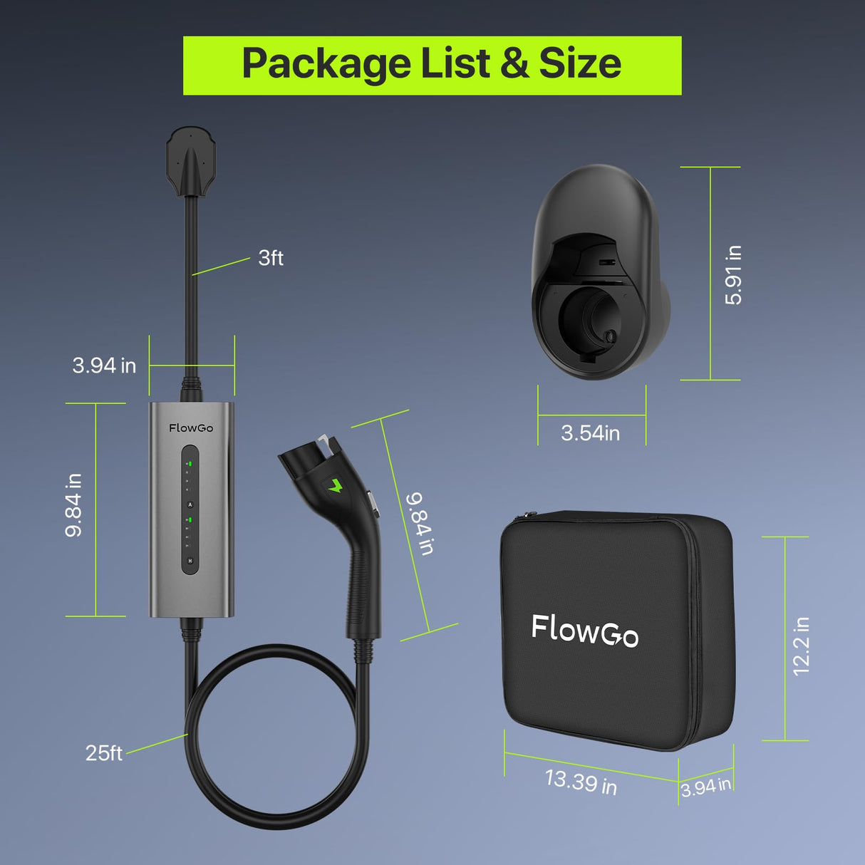 FlowGo Level 2 EV Charger 40A J1772 Connector 9.6KW Electric Car Charger 240V with 14-50 Plug 25 FT Cable 15-40 Amps Adjustable Current Mobile Vehicle Charging Station for All EVs FlowGo