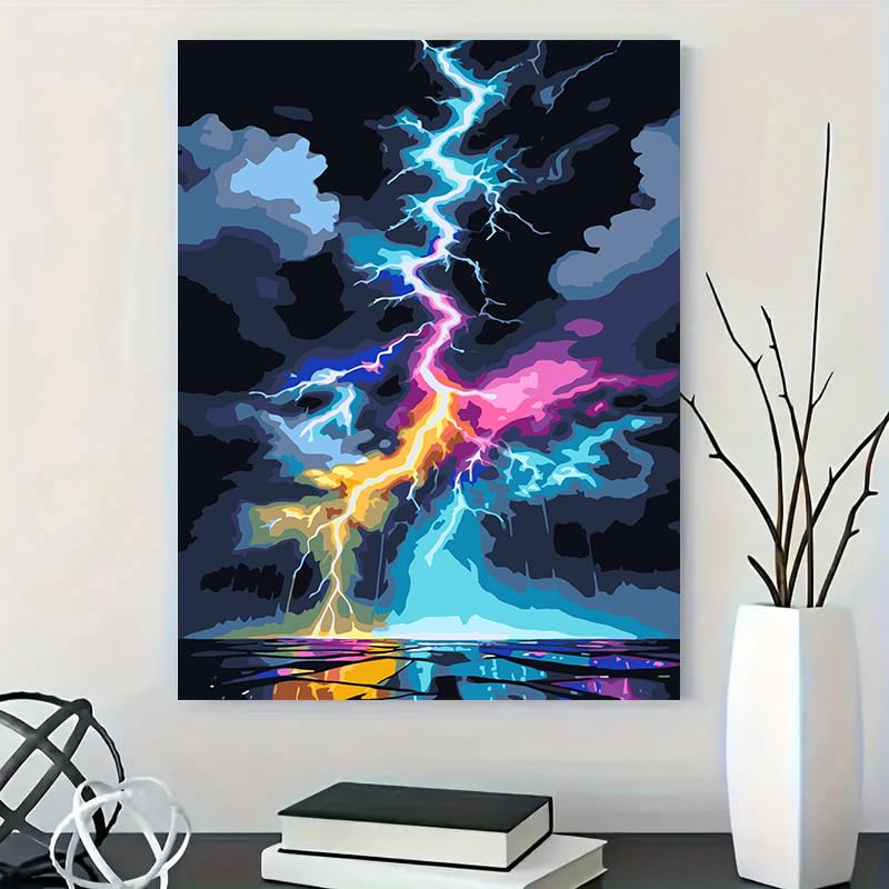 Easy Paint by Numbers Kit for Adults Beginner, Lightning Adult Paint by Number Kits on Canvas, DIY Painting Acrylic Oil for Home Wall Decor 16 x 20 in BYGFHLYW