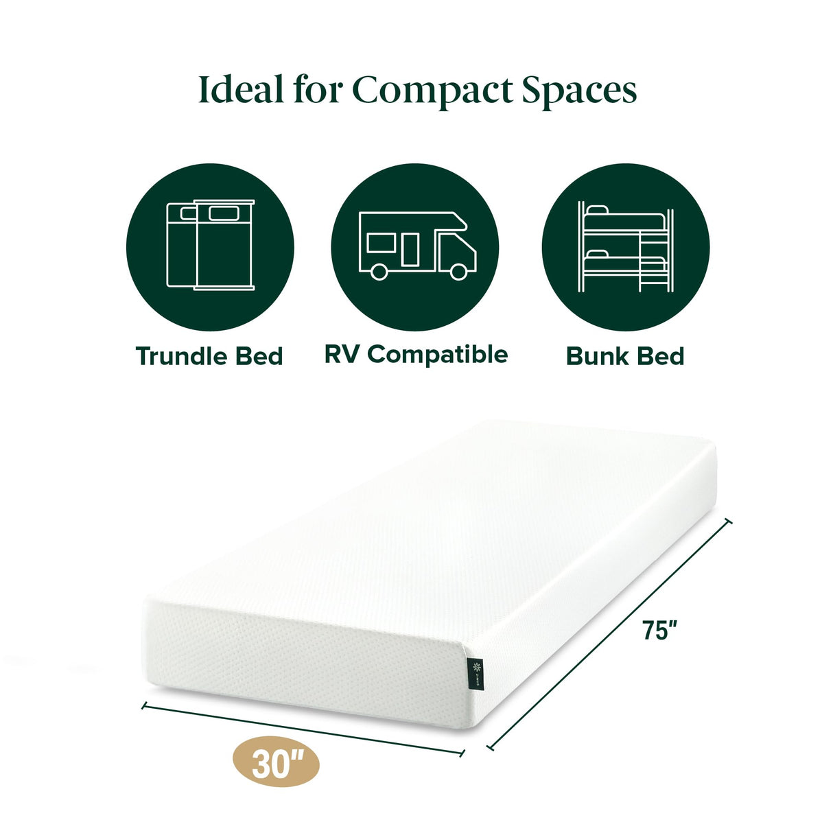 ZINUS 6 Inch Green Tea Memory Foam Mattress, 75”x30" (Slim Fit), Bunk Bed, Trundle Bed, Day Bed, RV Compatible, Medium Firm, Pressure Relief, Fiberglass Free, CertiPUR-US Certified, Mattress in a Box Zinus