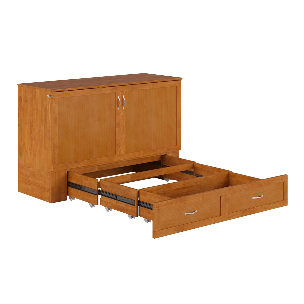 AFI Hamilton Queen Murphy Bed Chest with Mattress, Storage, and Built-in Charger in Light Toffee AFI