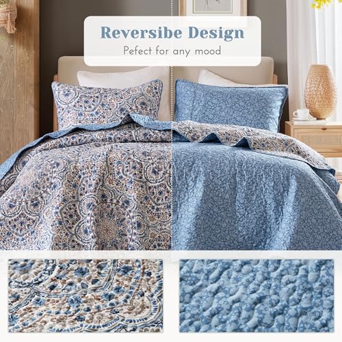 Comfort Spaces Valerie Boho Quilt Set Twin/Twin XL Blue - Soft Reversible Watercolor Medallion Bedding, Lightweight All Season Bedspread for Kids Teens Dorm Guest Room Comfort Spaces