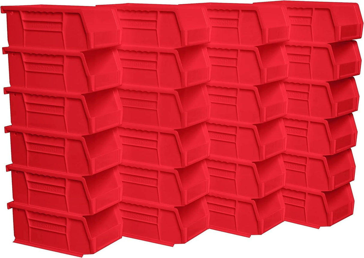 Akro-Mils 30220 AkroBins Plastic Storage Bins, Space-Saving Stackable Bins for Garage, Pantry, Craft Organization, 7-" x 4-" x 3-", Red, 24-Pack Akro-Mils