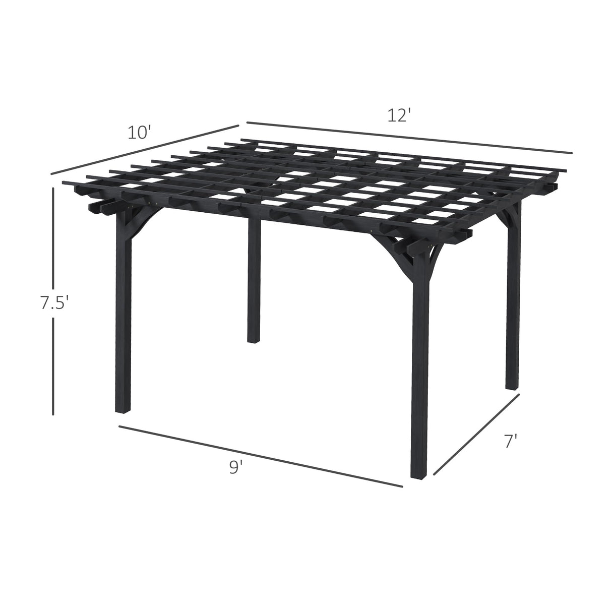 Outsunny 12' x 10' Outdoor Pergola, Wood Grape Gazebo for Climbing Plant Support, Garden, Patio, Backyard, Deck, Gray Outsunny