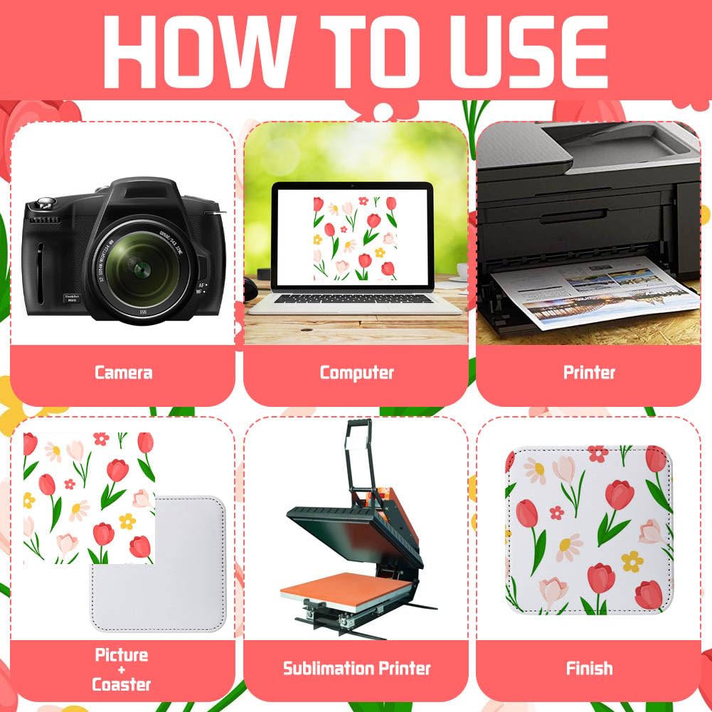 ZUYYON 10 Pcs Sublimation Coasters Blanks with Sewn Edge PU Leather Non Slip Blank Cup Mat Heat Transfer Cup Pad for Tabletop Protection DIY Crafts, 3.94 x 3.94 inches(Square) ZUYYON