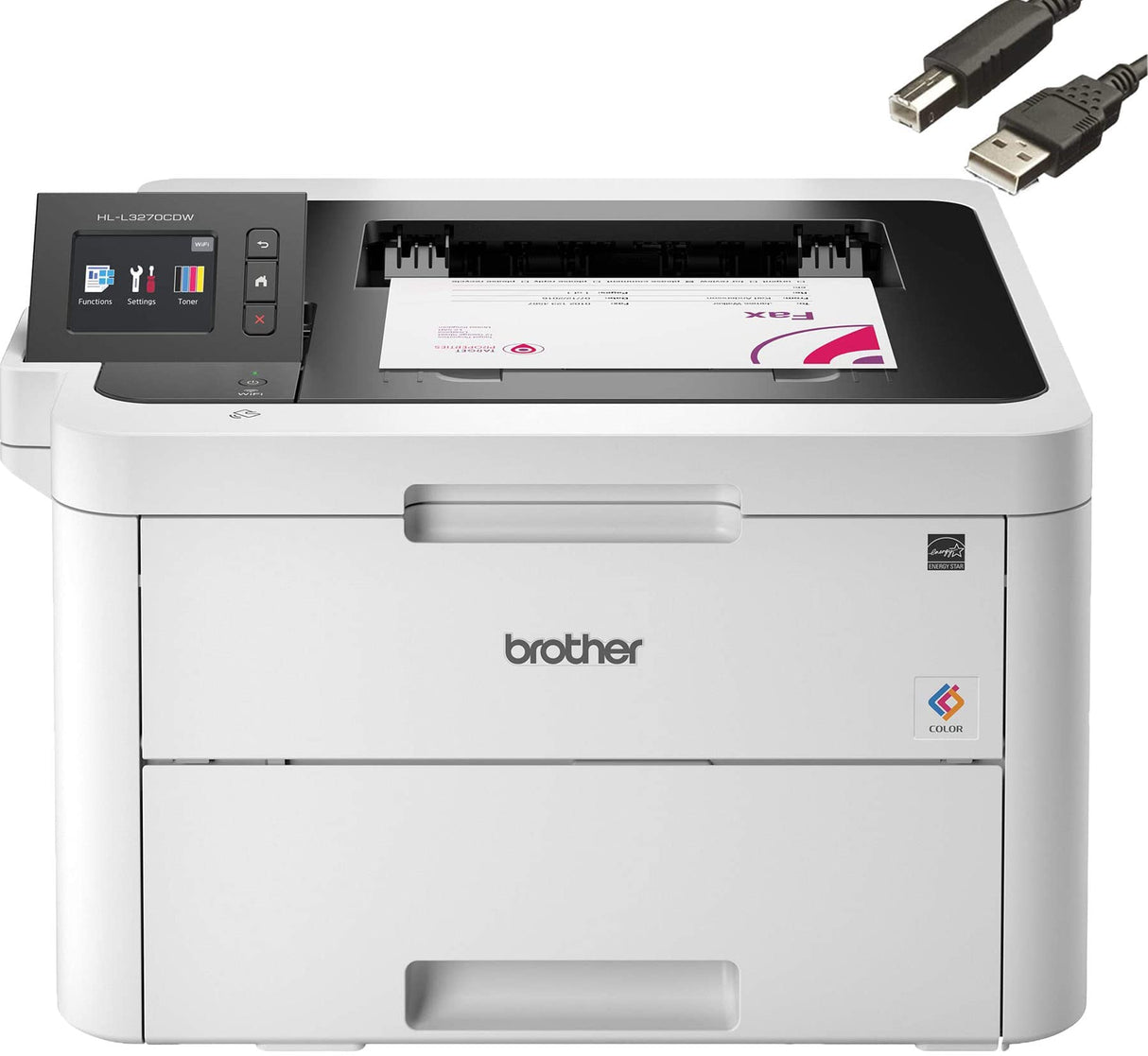 Brother HL-L3270CDW Compact Wireless Digital Color Printer with NFC, Built-in Wireless, Auto 2-Sided Printing, 25ppm, 600 x 2400 dpi, 250-sheet, Works with Alexa, Bundle with JAWFOAL Printer Cable Brother