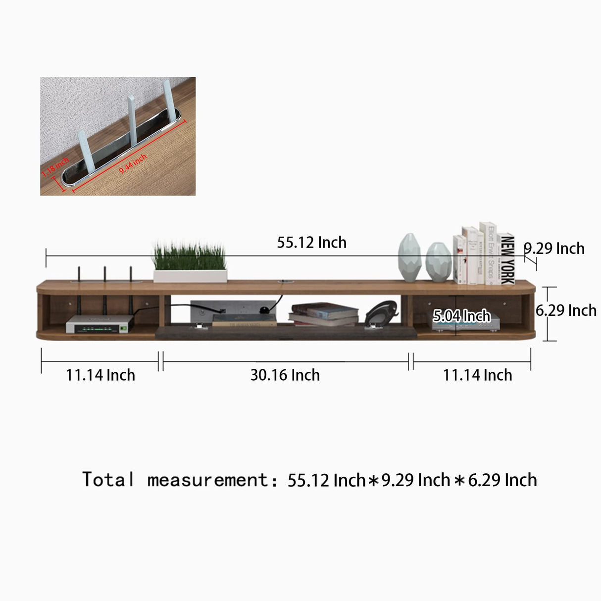 Pmnianhua Floating TV Shelf, 55'' Wall Mounted TV Stand Floating TV Console Media Entertainment Under TV Shelf for Bedroom Livingroom (Walnut) Pmnianhua