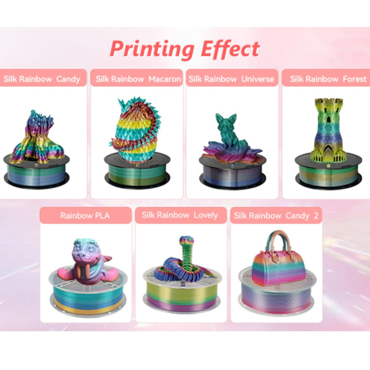 Kingroon Silk PLA Filament 1.75mm Rainbow Filament 3D Printer Filament Color Changing Filament 1kg Dimensional Accuracy ±0.03mm,Fit Most 3D Printers(Lovely) Kingroon