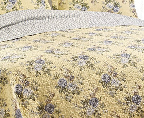 Laura Ashley - Twin Quilt Set, Reversible Cotton Bedding with Matching Sham, Lightweight Home Decor for All Seasons (Linley Yellow, Twin) Laura Ashley
