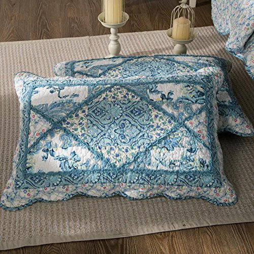 Tache Blue Patchwork Quilt Set - Petal Dance - Cotton Floral Bedspread Set - 2 Pieces - Twin Tache Home Fashion