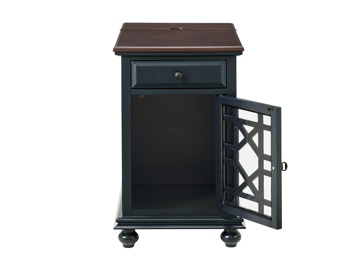 Martin Svensson Home Elegant Power Chairside End Table, 24 in x 16 in x 25 in, Blue with Walnut Martin Svensson Home