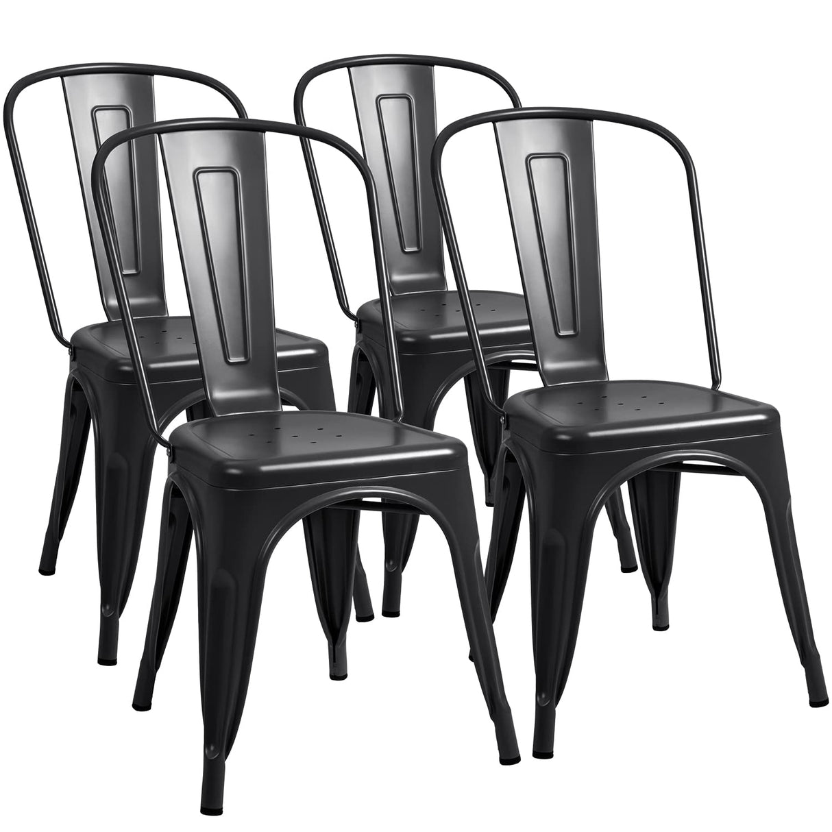 Furmax Metal Dining Chair Indoor-Outdoor Use Stackable Classic Trattoria Chair Chic Dining Bistro Cafe Side Metal Chairs Set of 4 (Black) Furmax