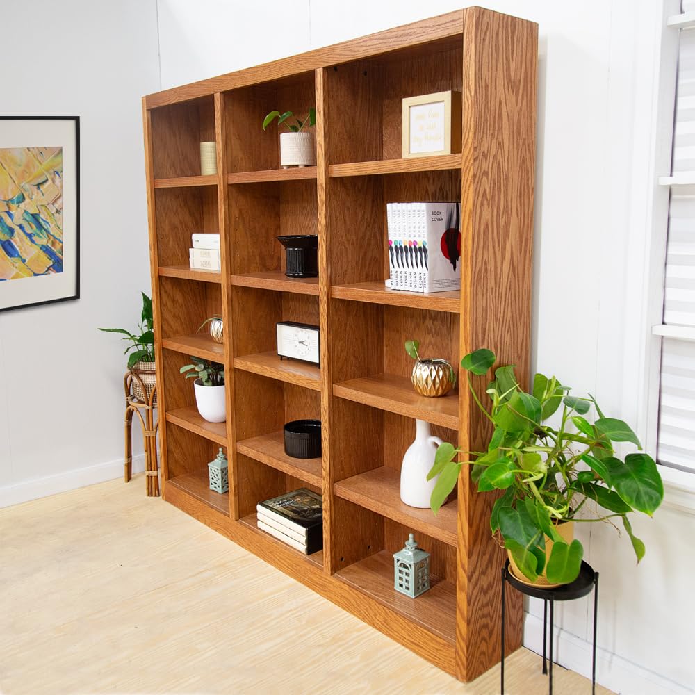 Concepts In Wood Traditional 72inches Tall 15-Shelf Triple Wide Wood Bookcase, Dry Oak Concepts In Wood