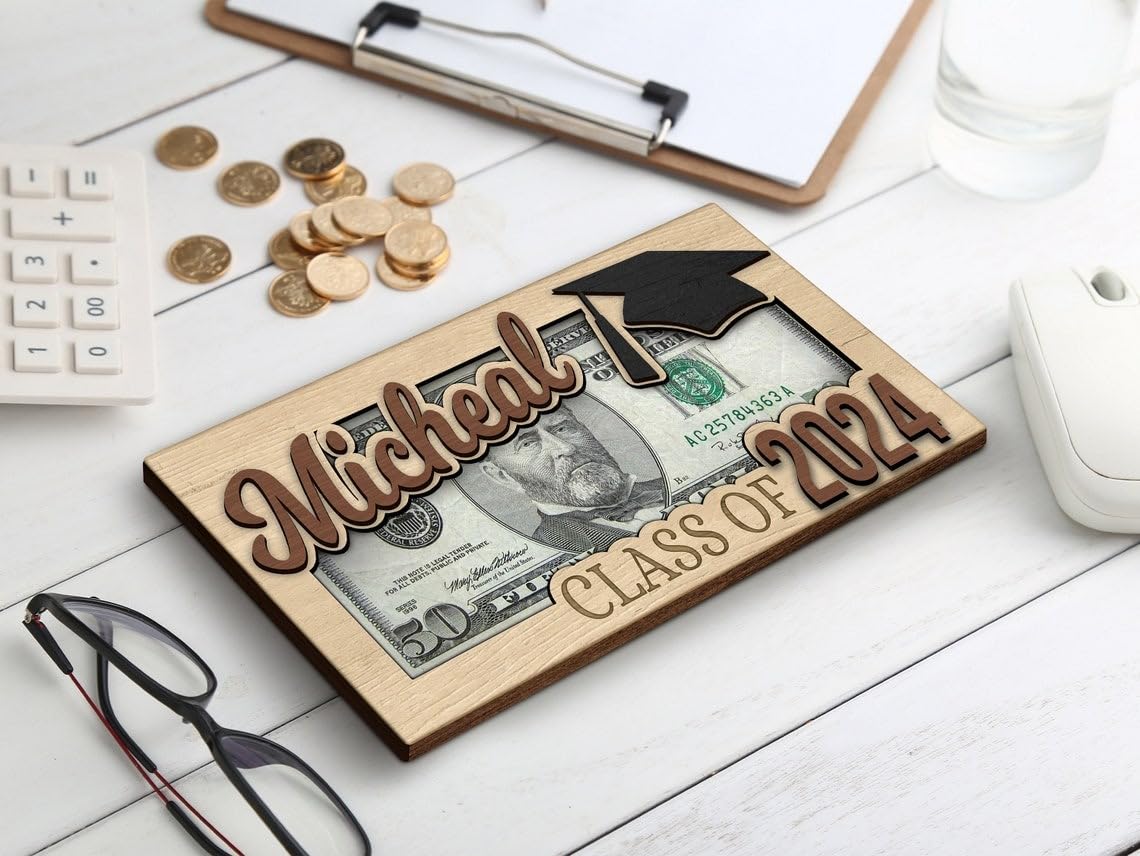 KindlyToys Personalized Graduation Money Holder - Graduation Gift Money Holder, Money Holder for Cash Gift Graduation - Wooden Money Holder, Unique Class of 2024 Graduation Gifts KindlyToys