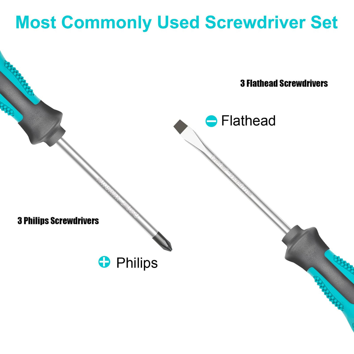 Tcwous Magnetic Screwdriver Set, 6-Piece Screw Driver Kit with 3 Phillips and 3 Flat, Professional Non-Slip Cushion Grip Nut Driver Repair Tool Set. Stocking Stuffers for Men Gifts Tcwous