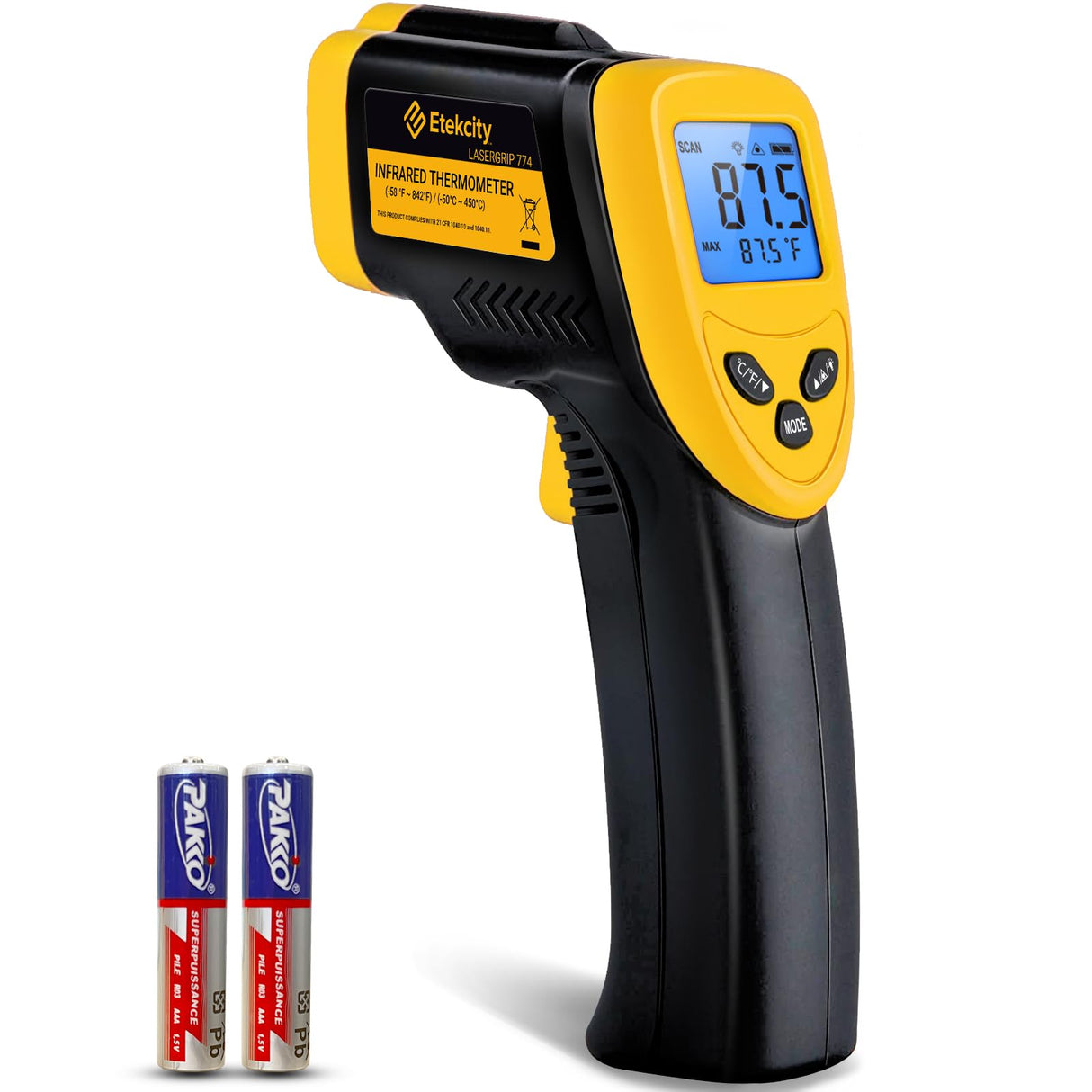 Etekcity Infrared Thermometer Laser Temperature Gun 774, Meat Food Candy Oven Thermometer for Griddle Accessories, Heat Gun for Cooking Refrigerator Tools, Yellow, -58ยฐF to 842ยฐF Etekcity