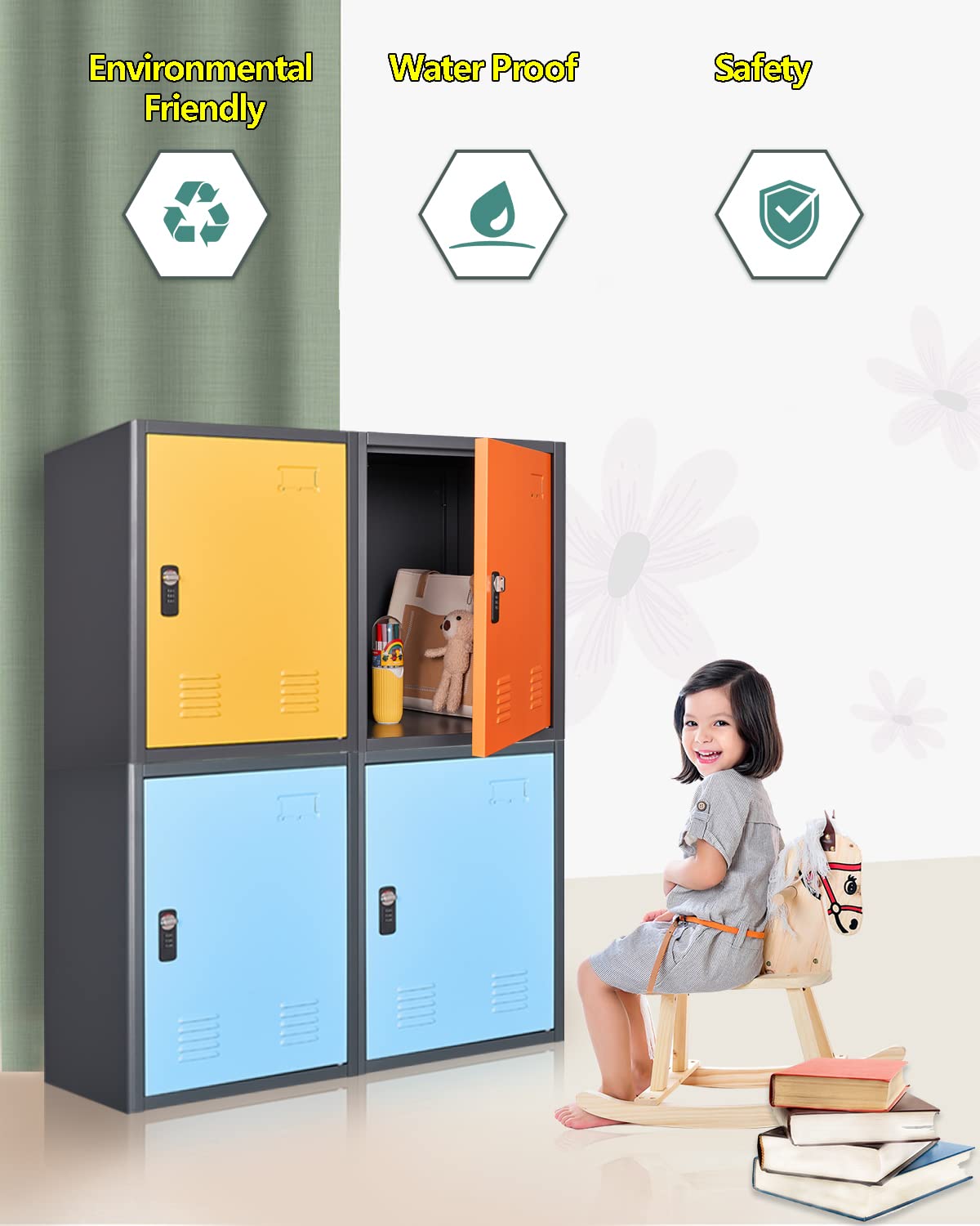 KAER Lockable Metal Locker Storage Cabinet With 1 Door, 19.6" H Organizer, for School, Office, Home, Preschool, Garage, Storage Room - Assembly Required KAER