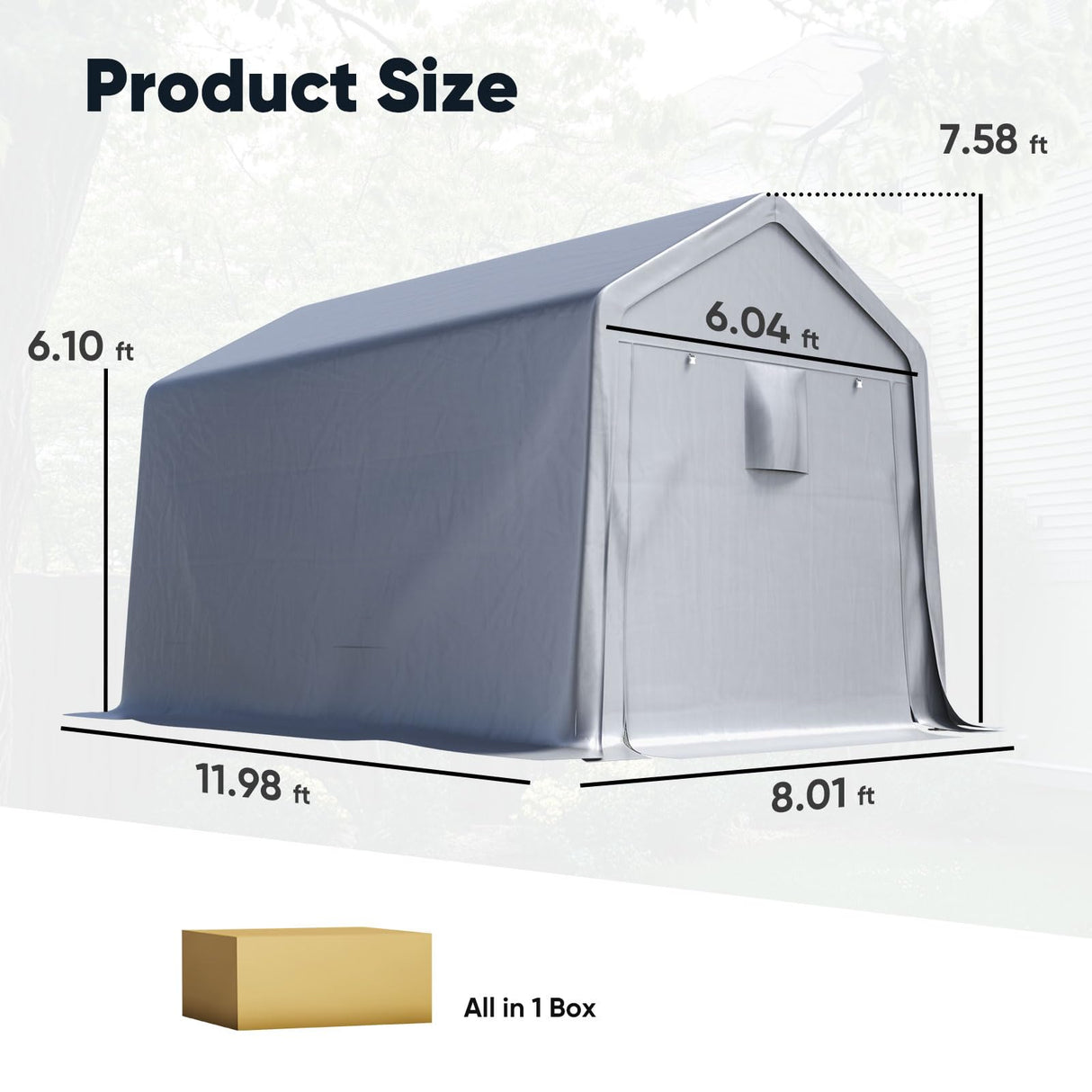 Quictent Heavy Duty 8x12FT Carport Shelter with Roll-Up Mesh Windows, Portable Garage Canopy for Motorcycle Storage, Outdoor Equipment, Patio Furniture Cover - Silver Gray Quictent