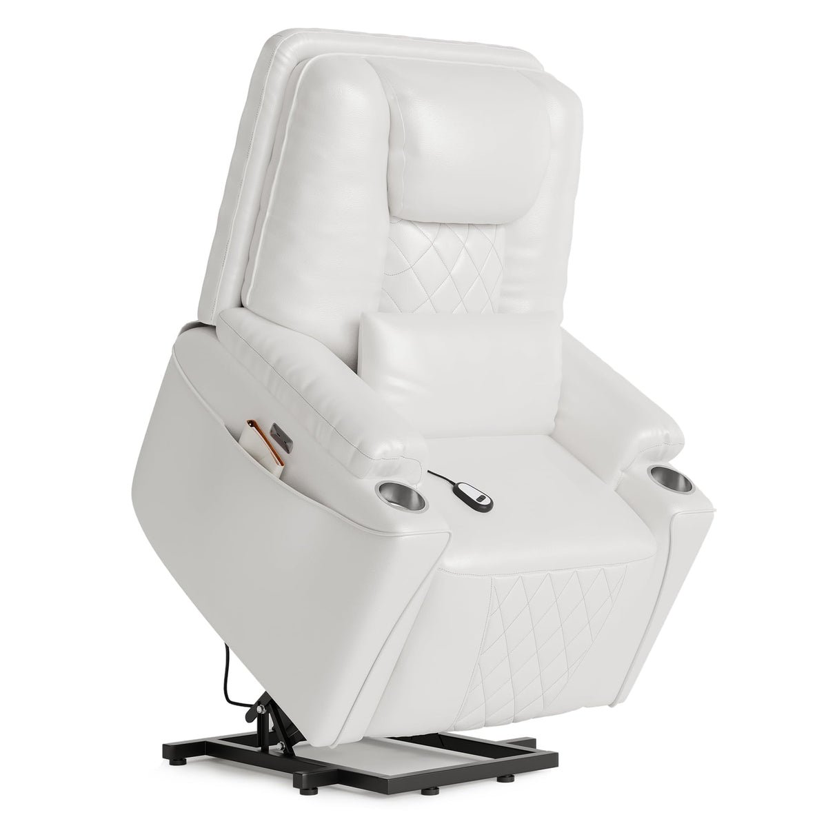 Power Lift Recliner Chair Sofa, Electric Recliner Chair for Seniors, Stand Assist, USB Charging Ports, Cup Holders, Side Storage Pockets, Remote Control, Home Theater Seating for Living Room, White GAOMON