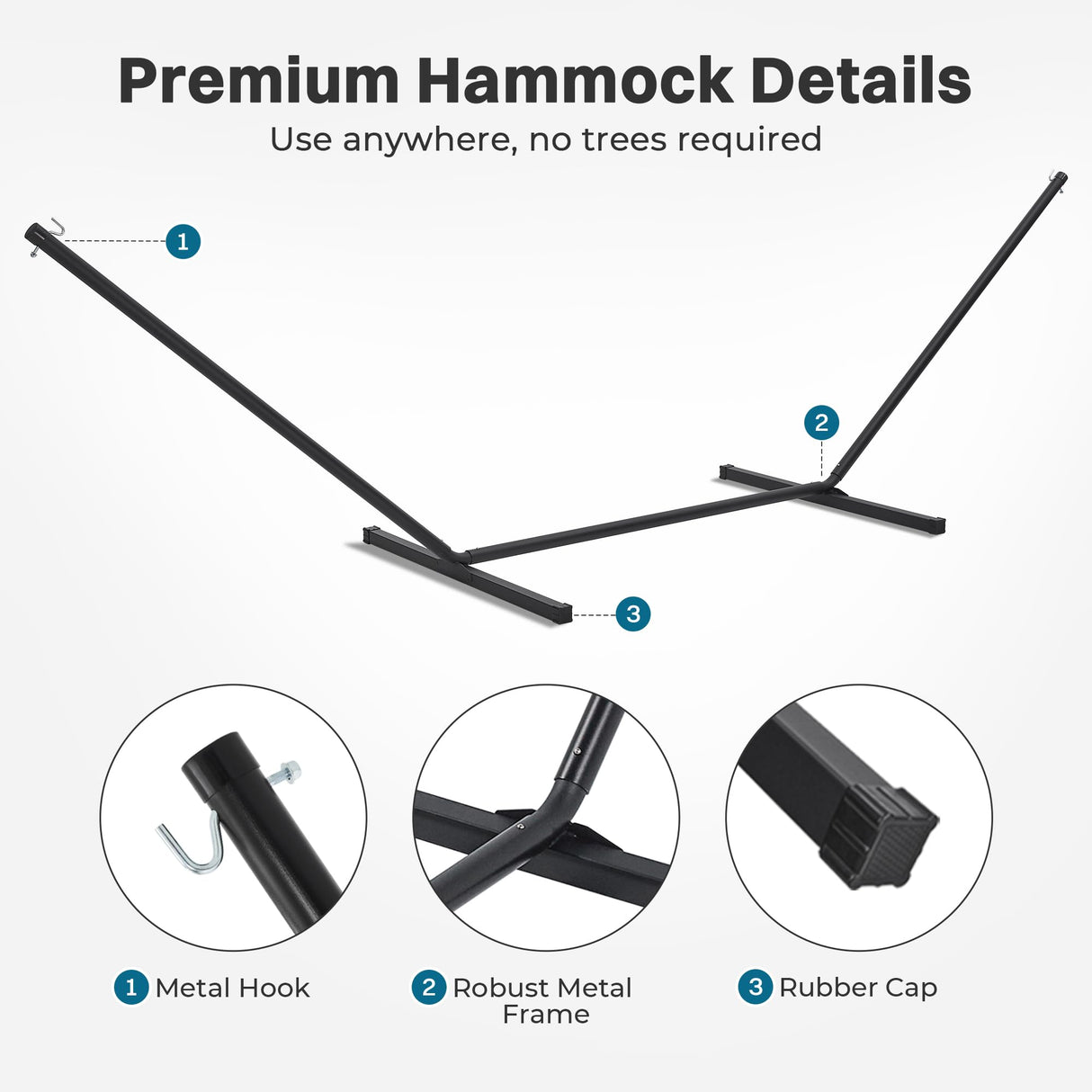 SUPERJARE Hammock with Stand, 2 Person Quilted Outdoor Hammock, Detachable Pillow & Bamboo Spreaders, Portable Hammock with Carrying Bag, Heavy Duty Stand, Perfect for Outside, Patio, Dark Cyan SUPERJARE