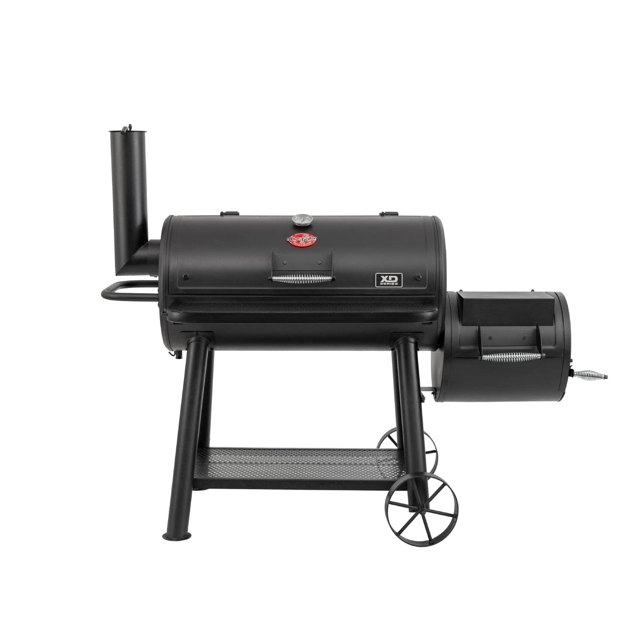 Char-Griller® Grand Champ Charcoal Offset Grill and Smoker, Premium Heavy Duty Steel, Folding Front Shelf, Barrel Grill with Side Firebox, Black, Model 8250 Char-Griller