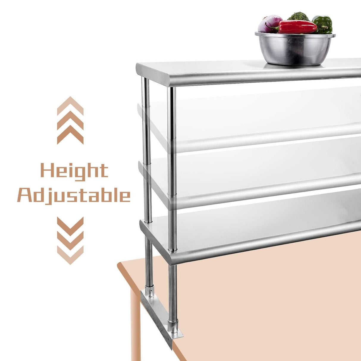 Hally Double Overshelf of Stainless Steel 12'' x 48'' Weight Capacity 380lb, Commercial 2 Tier Shelf for Prep & Work Table in Restaurant, Home and Kitchen HALLY SINKS & TABLES H