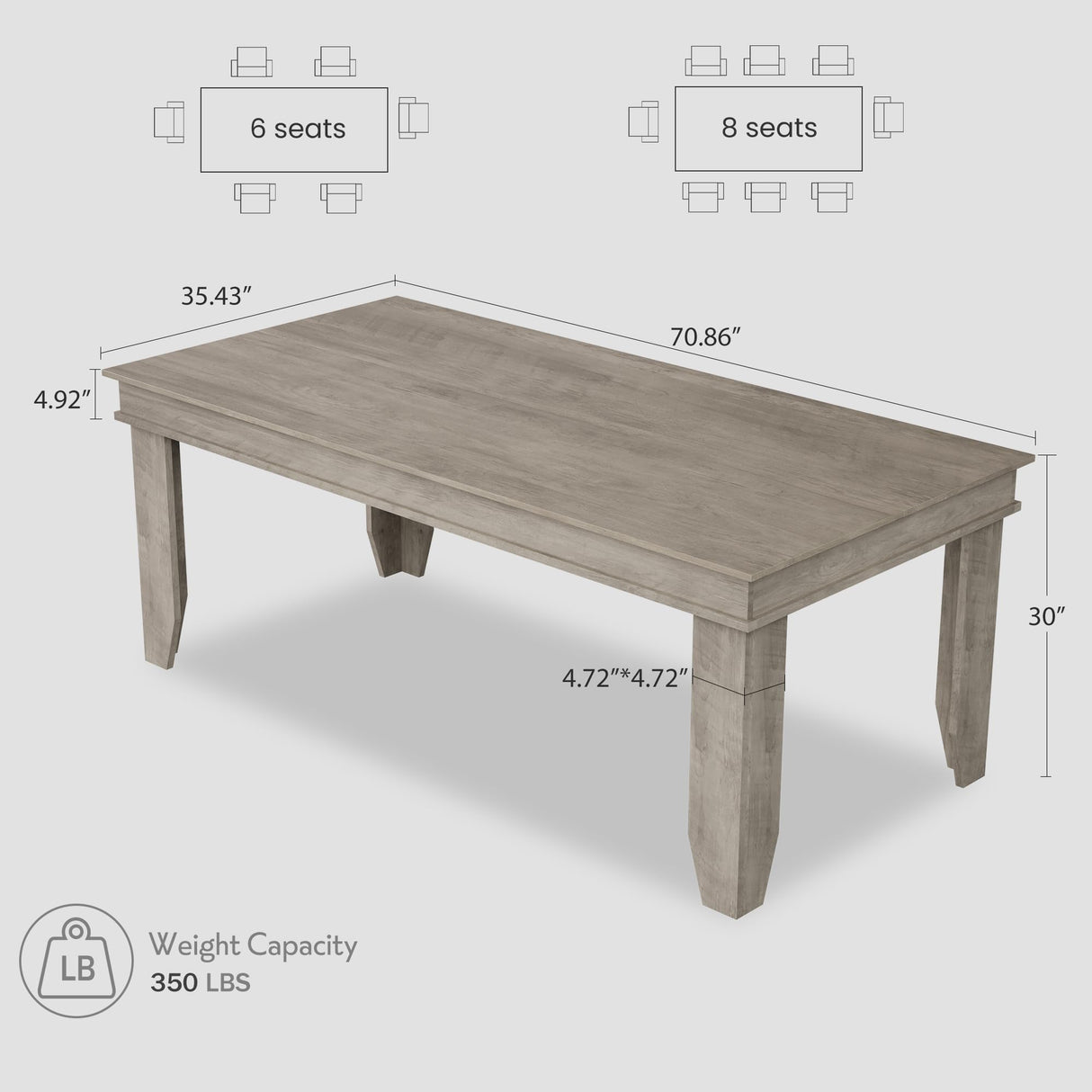 GarveeHome Farmhouse Dining Table for 6-8 People, 70.87 in Long Wooden Kitchen Table with Sturdy Frame & Rustic Grey Finish - Seats 6 Rectangular Counter for Dinner, Kitchen, Dining Room GarveeHome