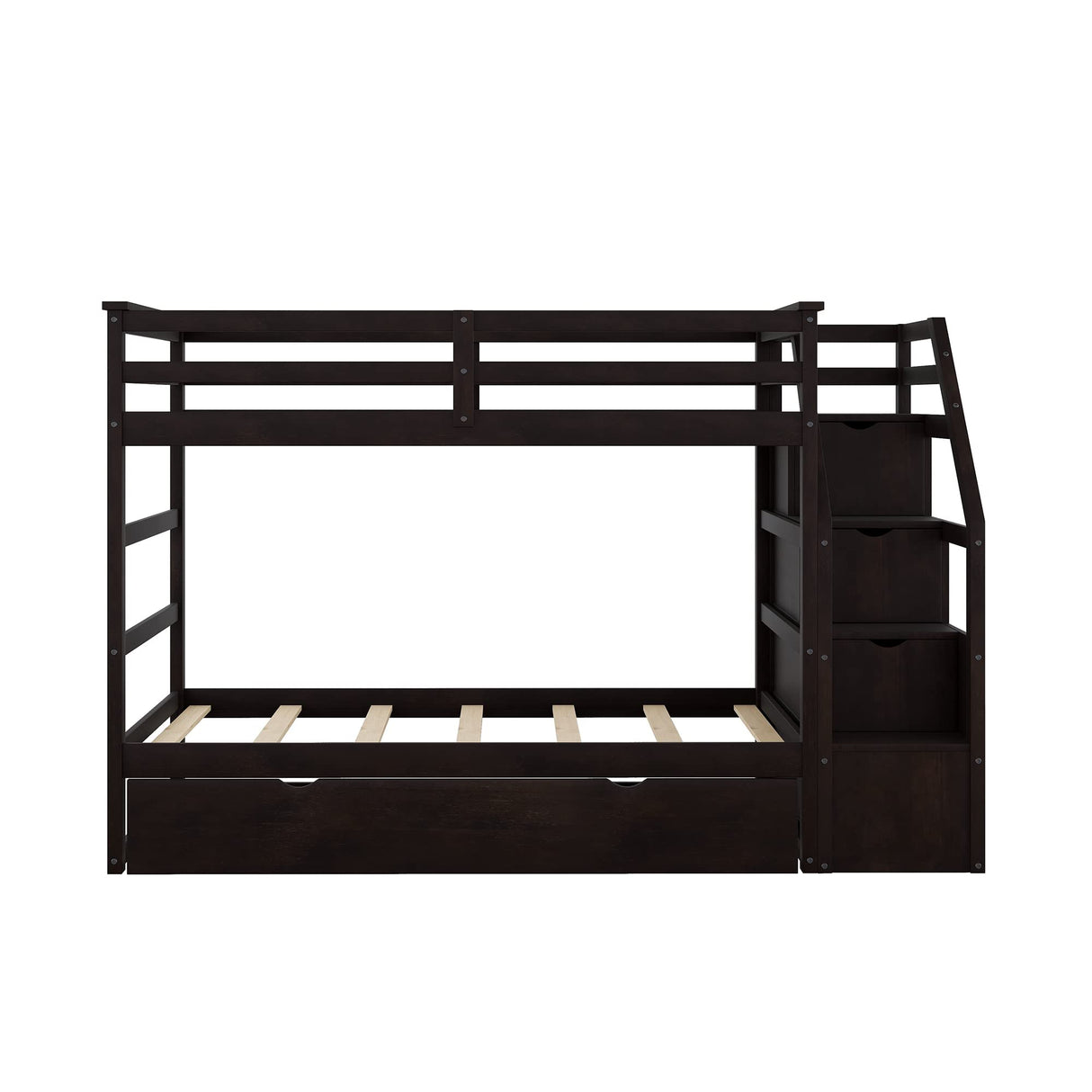 Harper & Bright Designs Twin Over Twin Bunk Beds with Trundle,Wooden Twin Size Bunk Bed Frame with Stairs, Kids Bunk Bed with Storage for Family,Teens,No Box Spring Needed,Espresso Harper & Bright Designs