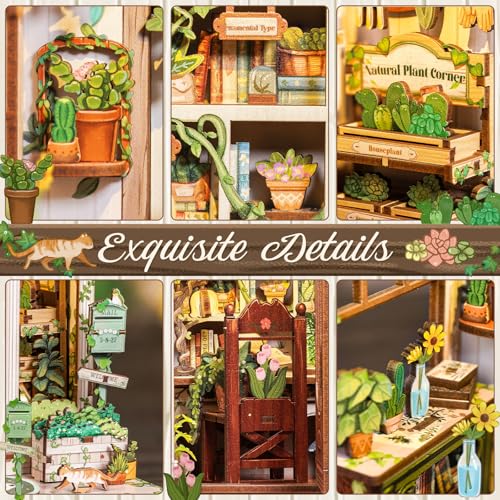 CUTEBEE Book Nook Kit - DIY Miniature House Dollhouse Kit for Adults and Teens, Booknook Tiny House Bookshelf Decor 3D Wooden Puzzle, Gifts for Family Friends (Green Life Bookshop)