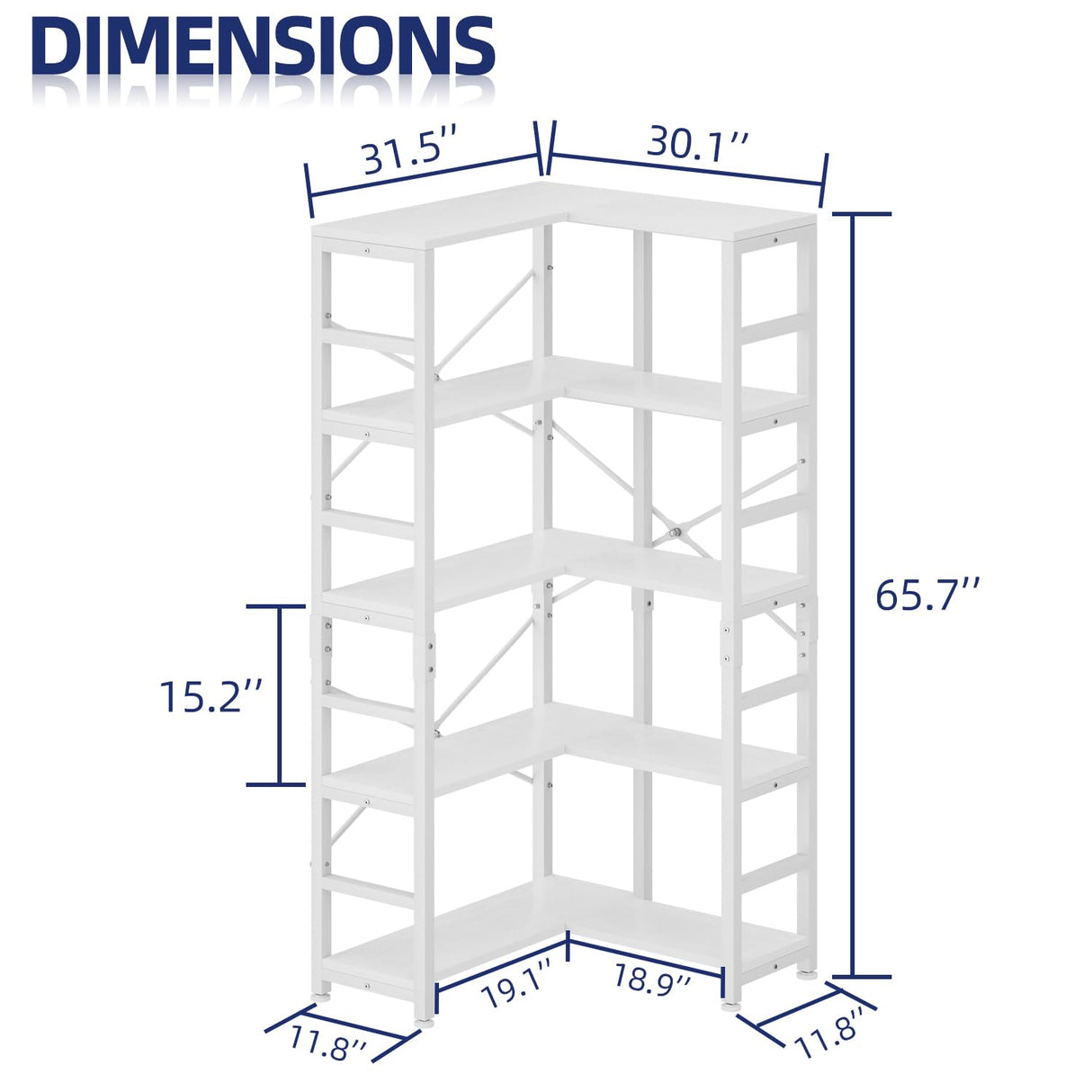 NUMENN 5 Tier Corner Bookshelf, Modern Corner Bookcase, Large Open Shelf Bookcase, Tall Bookshelves Storage Display Rack for Bedroom, Living Room and Home Office, White NUMENN