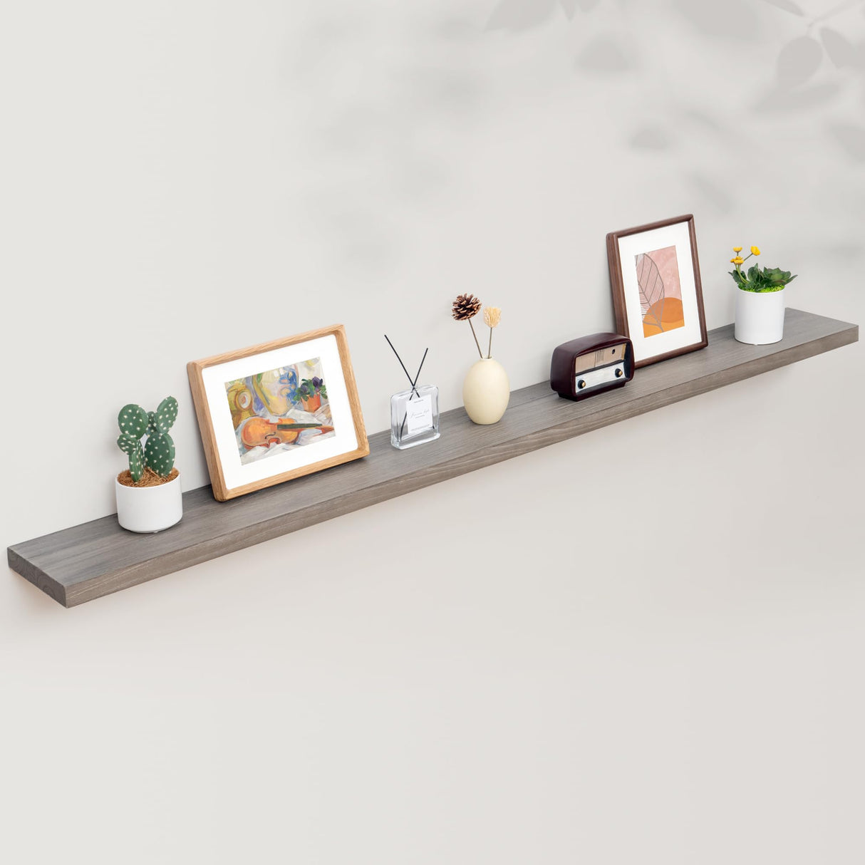 Axeman 72 Inch Fireplace Mantel Shelf - 8 Inch Deep Rustic Solid Elm Wood Floating Shelf, Wall Mounted Farmhouse Display Shelf with Invisible Heavy Duty Metal Bracket, Grey Axeman