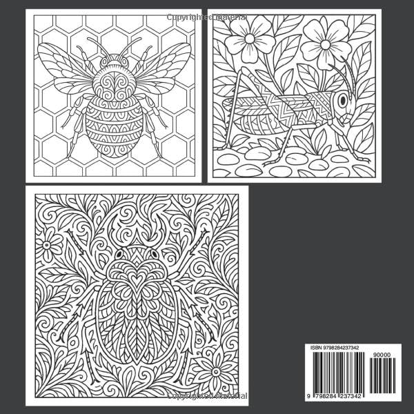 Insects and Bugs: An adult coloring book designed to promote relaxation and creativity. This book is inspired by nature but moves beyond the natural world into new shapes, patterns and designs. Majosta