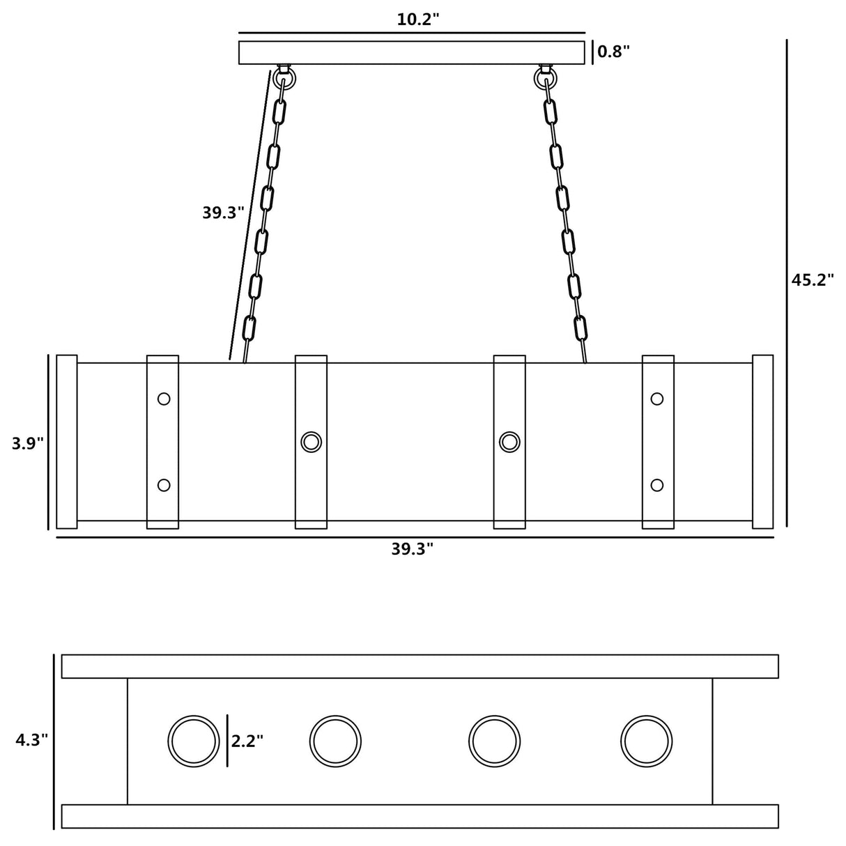 Maxax 4 Lights Kitchen Island Lighting, Led 4000K Farmhouse Linear Chandelier for Dining Room Pool Table Pendant Light Fixture, Rustic Wood Grain Finish, 39.3'' Industrial Pendant Light, Bulb Include Maxax