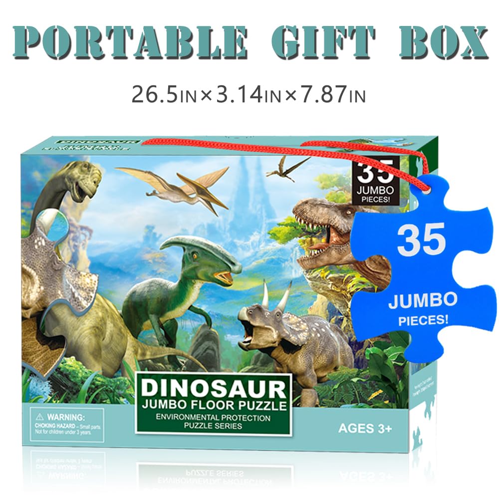 Dinosaur Jigsaw Puzzle for Kids Age 3-5 4-8 Year Old, 35 Piece Jumbo Toddler Floor Puzzle for Kid Boy Girl Learning Educational Toy Gift Box MyReiDo