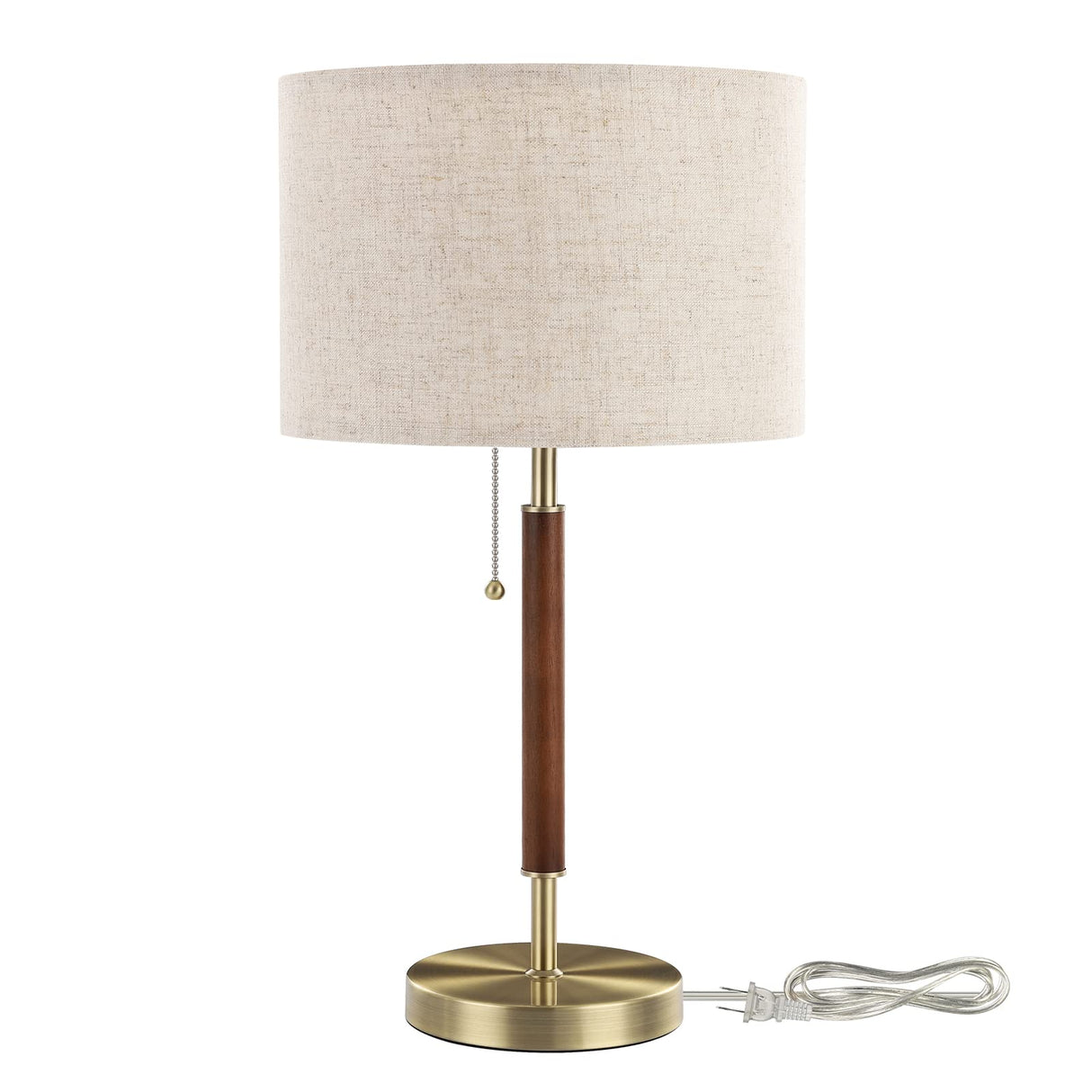 EDISHINE Mid Century Table Lamp, Bedside Lamp with Pull Chain Switch, Solid Wood & Metal Pole, Modern Nightstand Table Lamp for Living Room, Bedroom, Office, Frosted Bronze & Wood Finish EDISHINE