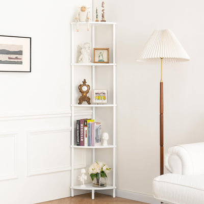 Yoobure Corner Shelf Stand, 5-Tier Corner Bookshelf, Tall Corner Shelves for Bedroom, Living Room, Narrow Display Shelf Corner Bookcase, 65" White Corner Book Shelf with Display Shelves for Office