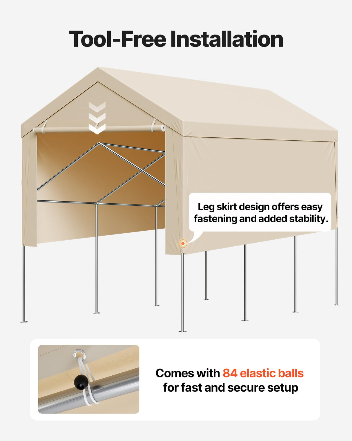 VEVOR Carport Replacement Canopy, 10 x 20 ft Potable Garage Tent Top Tarp with Sidewalls, UV-Resistant & Waterproof, Heavy Duty Car Shelter Tarp with Ball Buggees, Beige, Frame Not Included VEVOR
