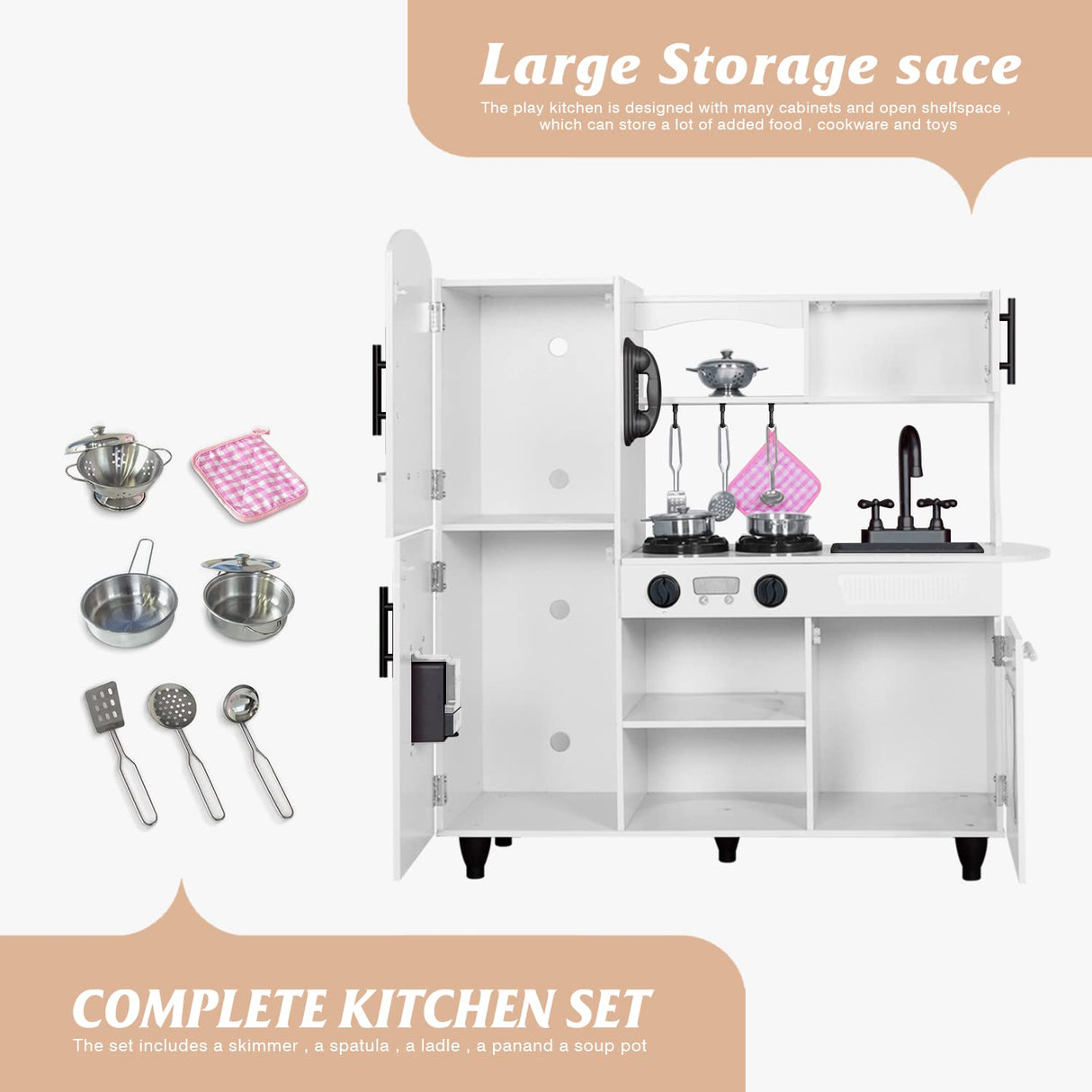 TaoHFE Play Kitchen Kitchen Set for Kids Wooden Toy Kitchen Sets for Boys Gift White Kitchen for Toddlers Kids Kitchen Playset Toys Kitchen Set for Kids Age 3+ Pretend Play with Lights & Sounds TaoHFE