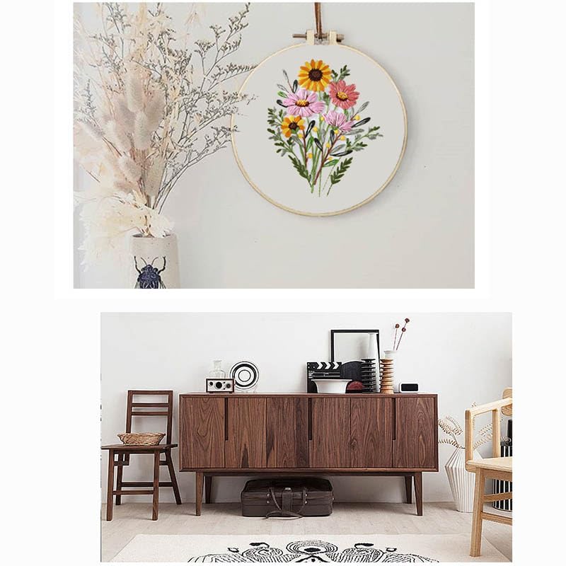 Sutesloly 4 Sets Beginner Embroidery Kits for Adults,Learn Plant Flower Simple Hand Embroidery Starting Sets with Patterns,Basic Easy Stitch Floral Mushroom Learn Embroidery Starter Practice Kit Sutesloly