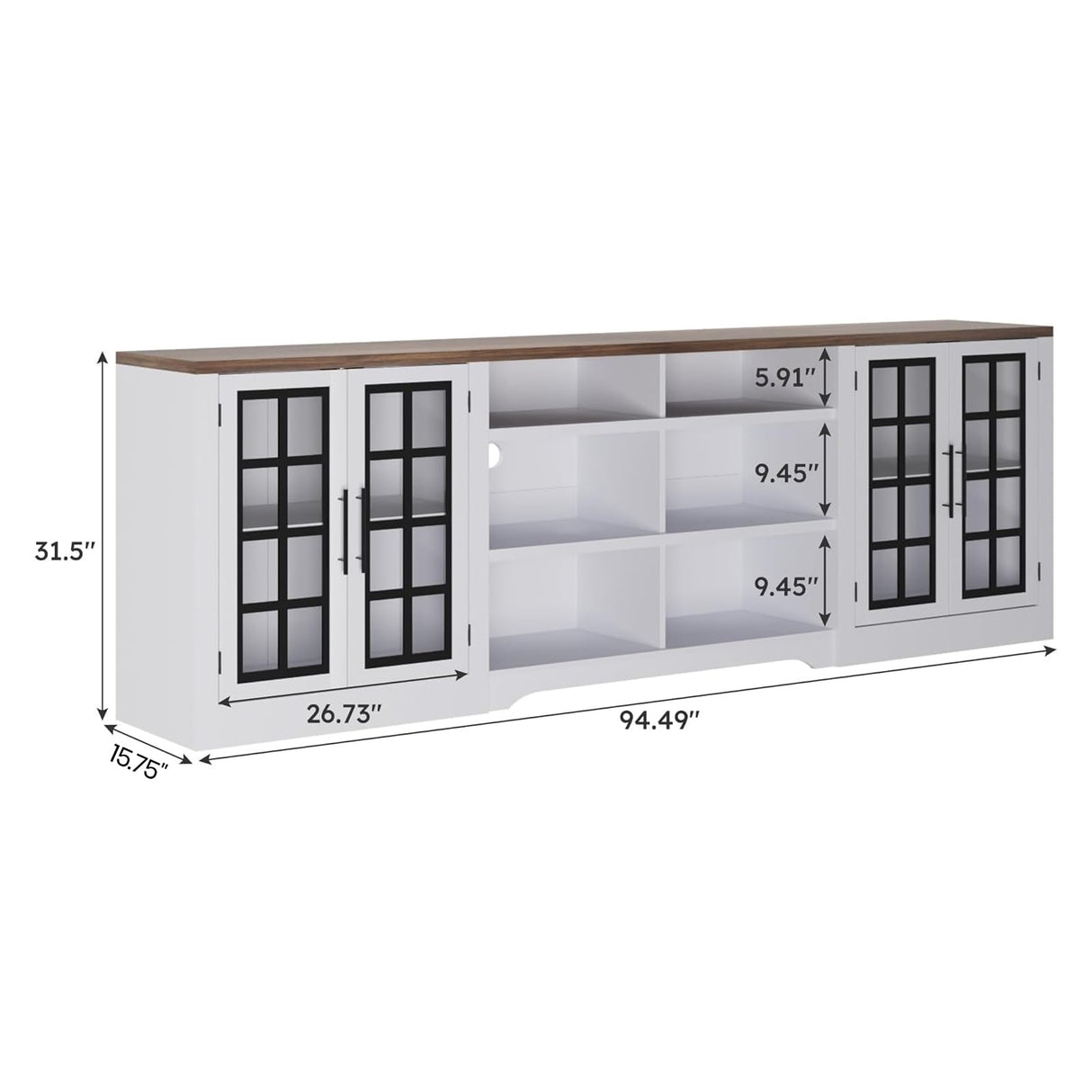 Bobve Farmhouse TV Stand for TVs up to 100", Modern Entertainment Center with 2 Cabinets and 3-Tier Open Shelves, Rustic TV Console for Living Room, Bedroom, White Bobve