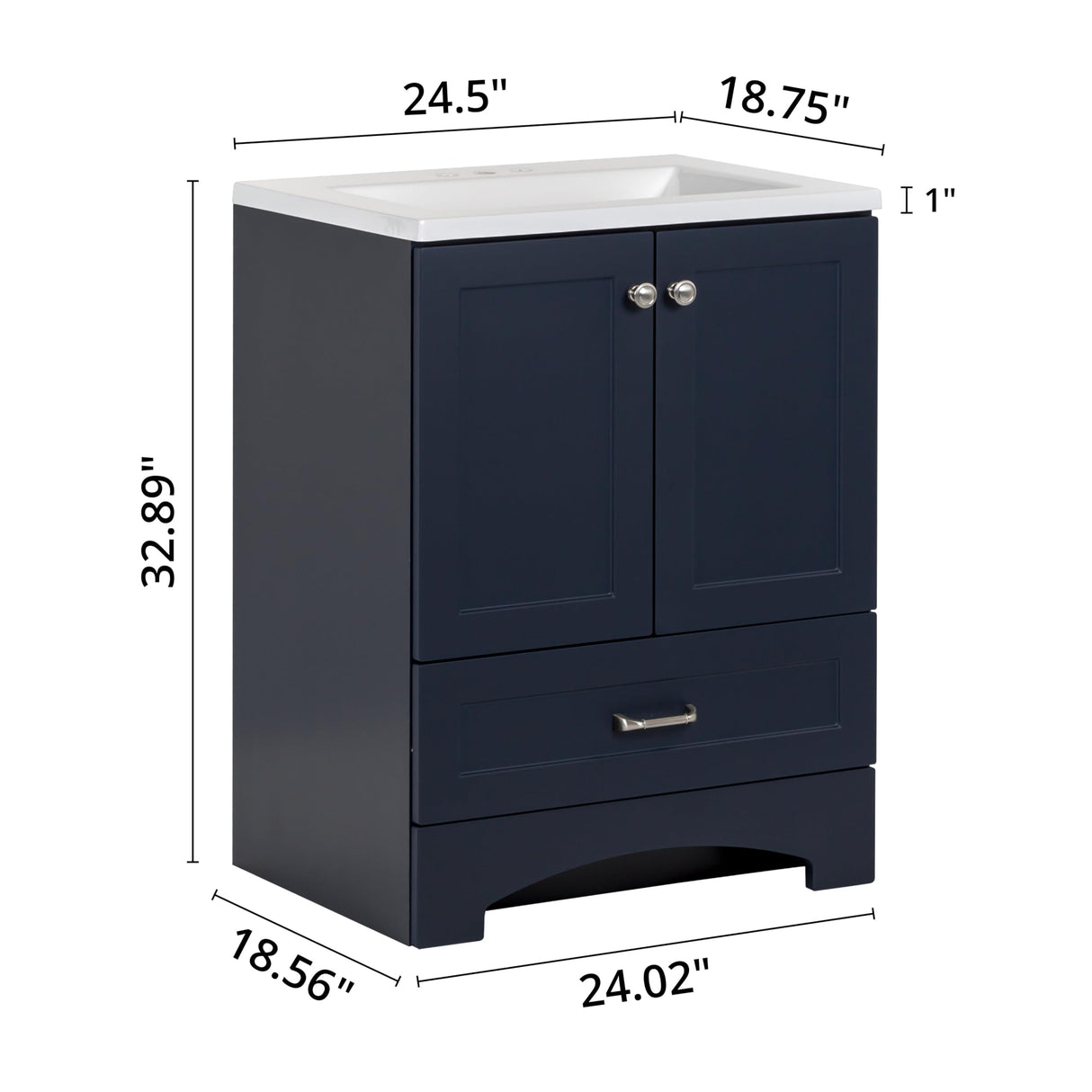 Spring Mill Cabinets Emlyn 24 Inch Bathroom Vanity with White Single Sink Top, 2-Door Cabinet, 1 Drawer, 24.5" W x 18.75" D x 32.89" H, Deep Blue Spring Mill Cabinets
