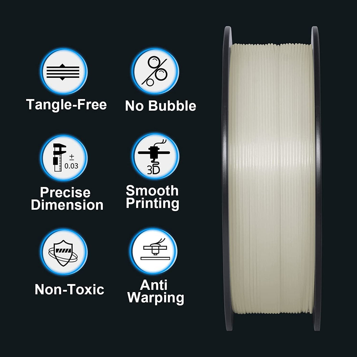 TEQStone Glow in The Dark PLA Filament 1.75mm Blue, Consistent Diameter +/- 0.03mm, Vacuum Packaging, Compatible with Various 3D Printers, 1KG Spool TEQStone