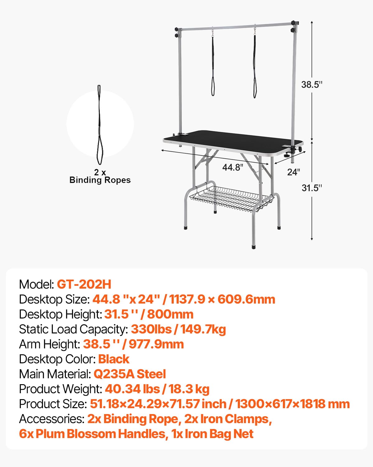 VEVOR Pet Grooming Table, 46 Inch Grooming Station with 2 Height Adjustable Arms, 330LBS Static Load Capacity, Foldable Dog Groom Station with No-Sit Haunch Holder with Loop, for Medium/Small Dogs VEVOR