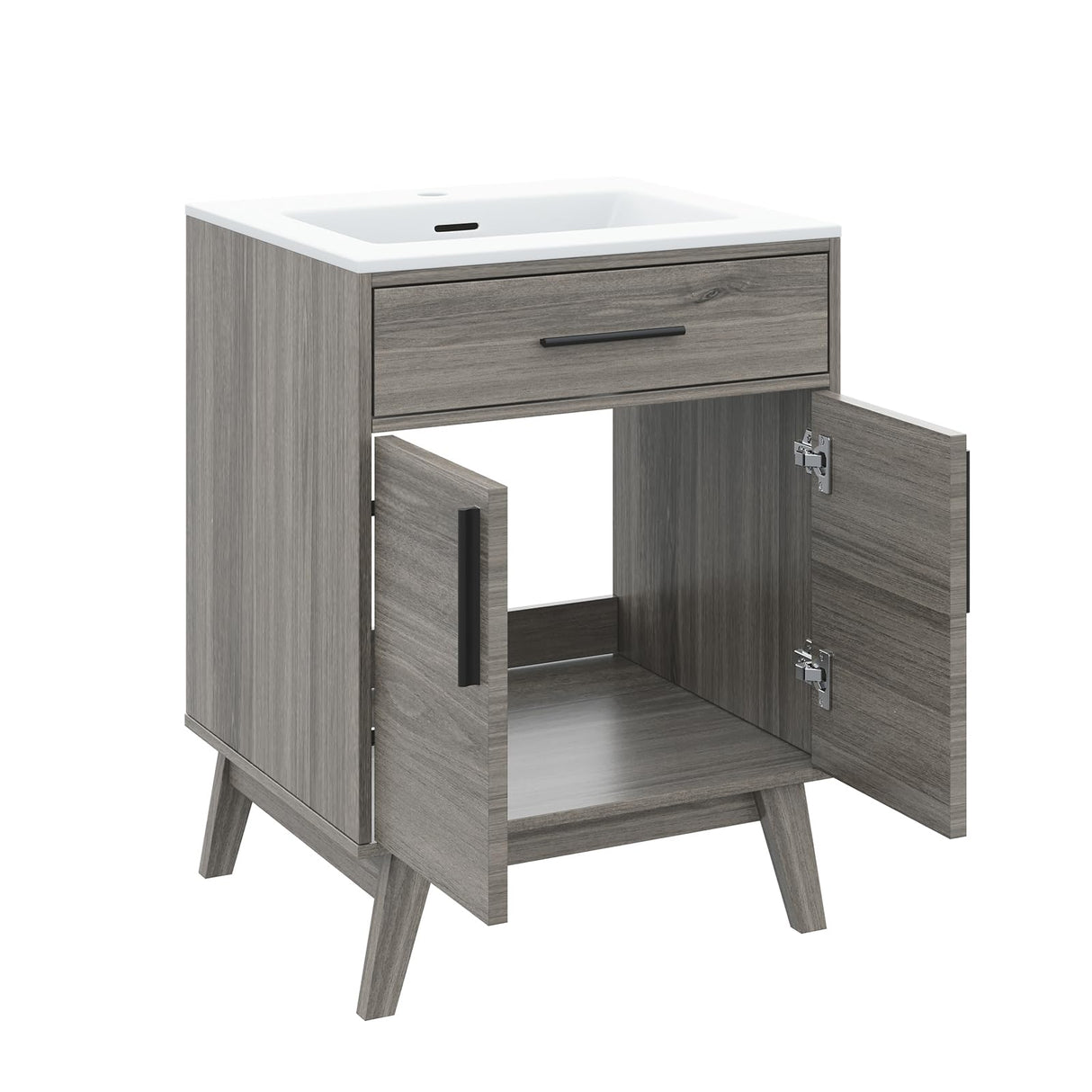 AMERLIFE 24.5" Bathroom Vanity with Sink Combo, Mid-Century Modern Small Single Bathroom Cabinet Set, Integrated Sink, Soft Closing Doors with Metal Handles, Bath Vanity Grey AMERLIFE