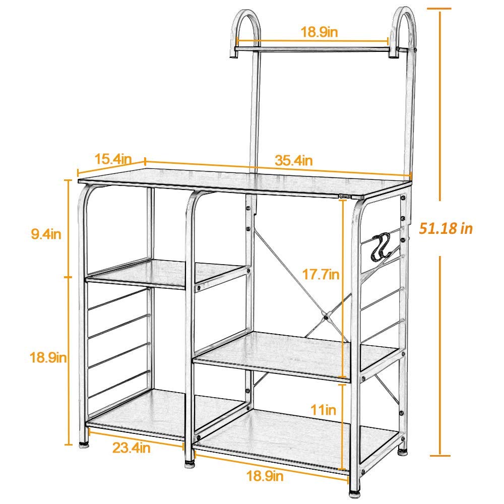 soges Microwave Cart Coffee Station, Kitchen Bakers Rack, Utility Microwave Oven Stand Storage Cart, Workstation Shelf, White Oak 172-MO soges
